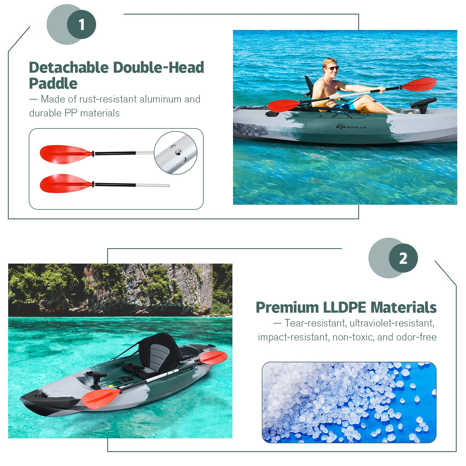 Sit-on-Top Fishing Kayaks for Adults, 9.7 FT One Person Recreational Touring Kayak