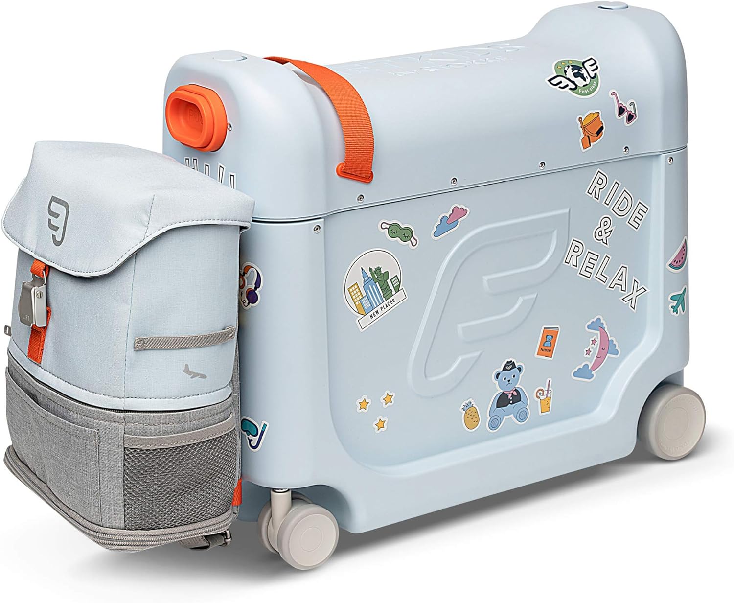 JetKids by Stokke Travel Bundle - Includes Kid??s Ride-On Suitcase & In-Flight Bed + Crew BackPack - Best for Ages 3-7