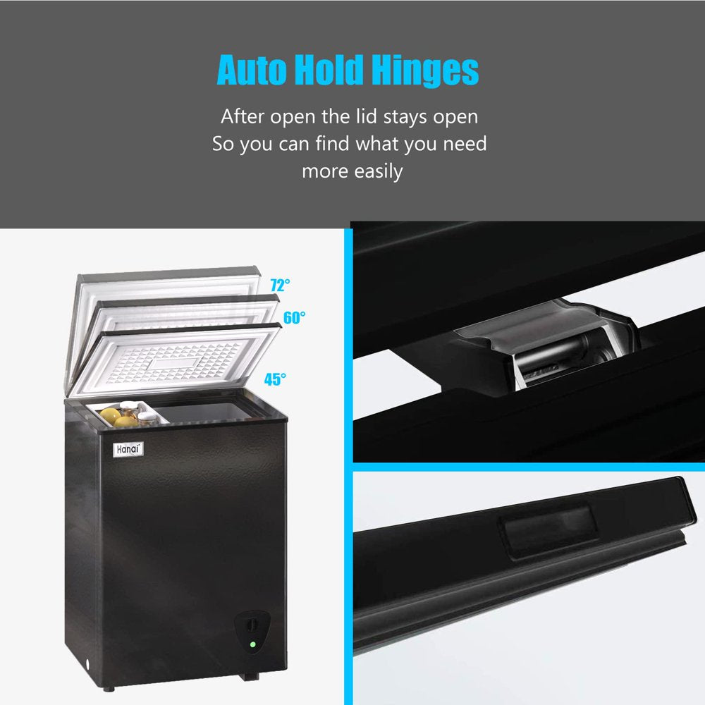 Wanai 3.5 Cu Ft Black Chest Freezer, Energy Efficient with Removable Basket and Adjustable Temperature Control