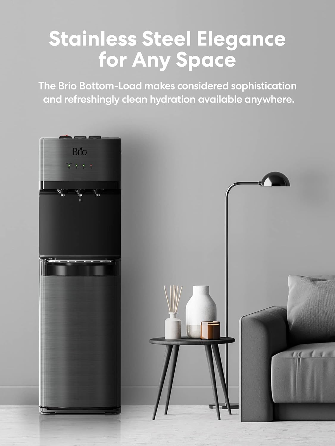 Self Cleaning Bottom Loading Water Cooler Water Dispenser  ?Black Stainless Steel - 3 Temperature Settings - Hot, Room & Cold Water