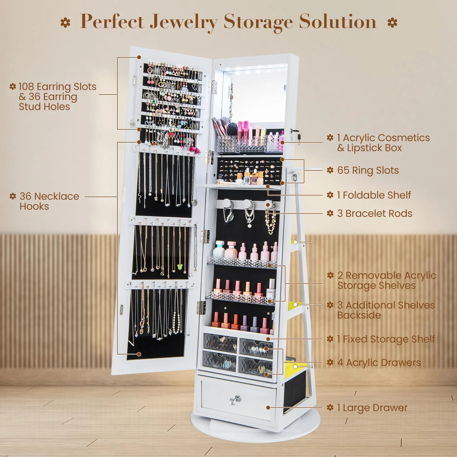 Giantex 360?? Swivel Jewelry Cabinet w/Full-Length Mirror