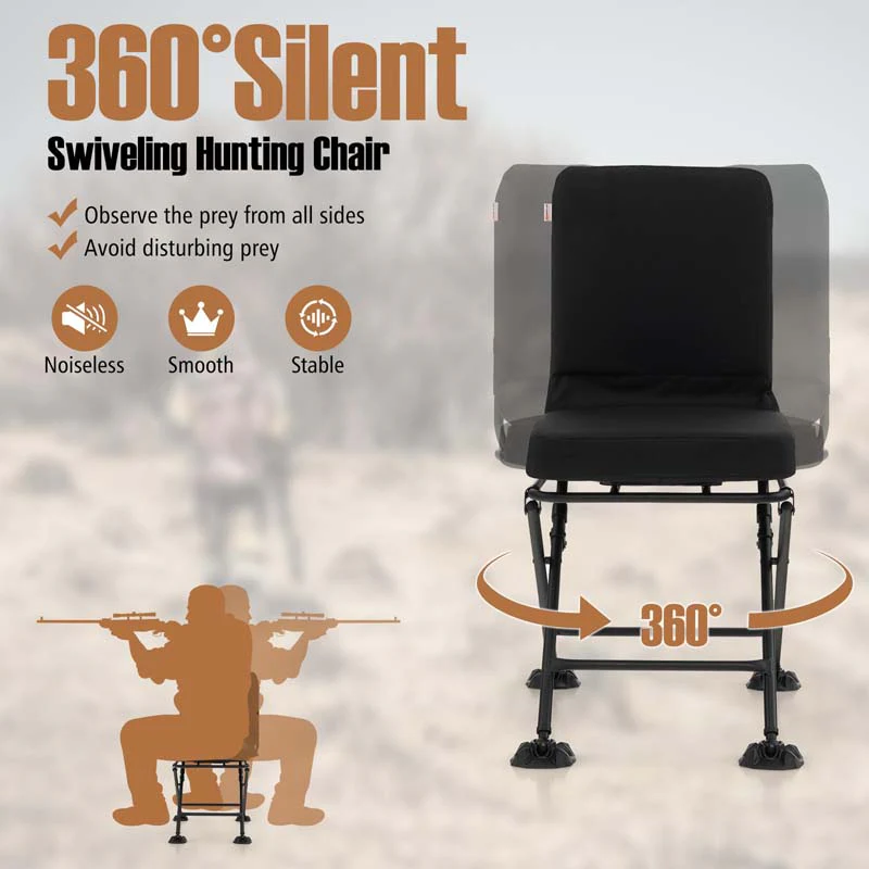 360�� Swivel Hunting Blind Chair with All-Terrain Duck Feet, 330LBS Capacity, Folding Silent Deer Hunting Chair, Portable Ground Blind Chair