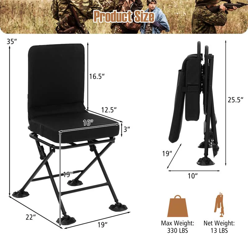 360�� Swivel Hunting Blind Chair with All-Terrain Duck Feet, 330LBS Capacity, Folding Silent Deer Hunting Chair, Portable Ground Blind Chair