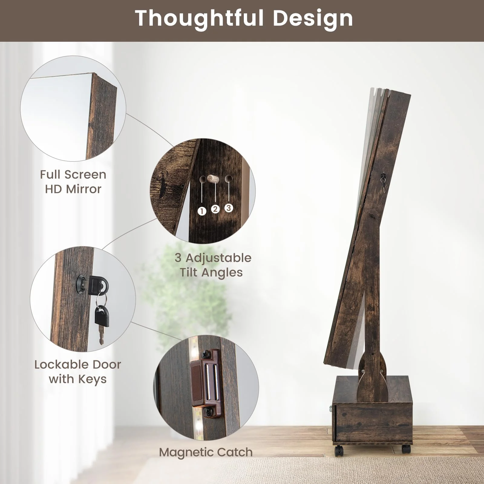 Giantex Standing Jewelry Armoire, Lockable Movable Jewelry Organizer