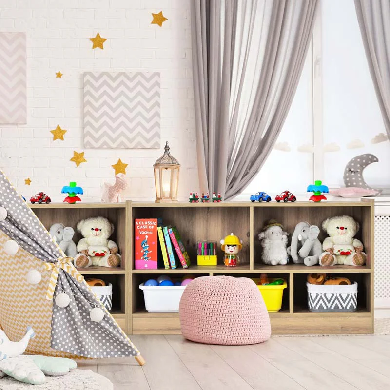 2-Shelf Kids Bookcase 5-Cube Wood Toy Storage Cabinet Organizer for Classroom, Playroom, Nursery, Kindergarten