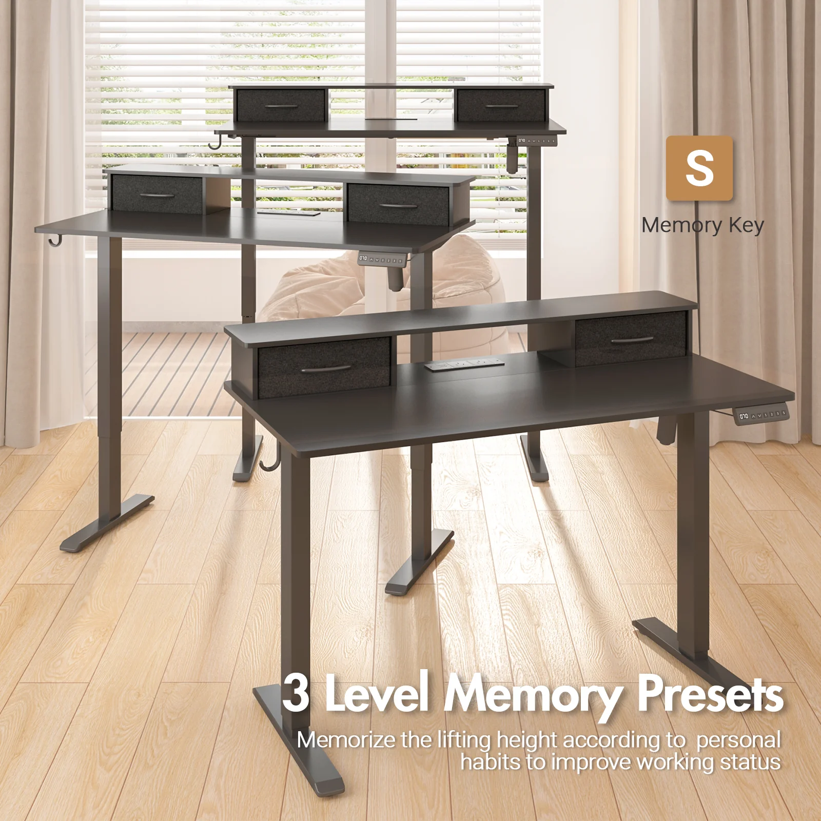 Electric Standing Desk with Monitor Stand Black
