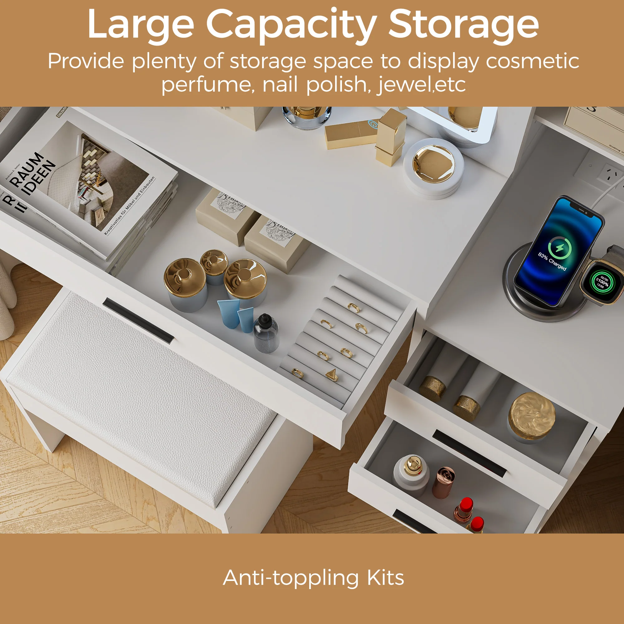 Dressing Table Stool Set with Mirror