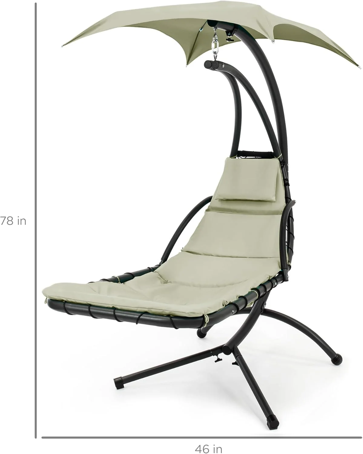Best Choice Products Outdoor Hanging Curved Steel Chaise Lounge Chair Swing w/Built-in Pillow and Removable Canopy - Charcoal Gray