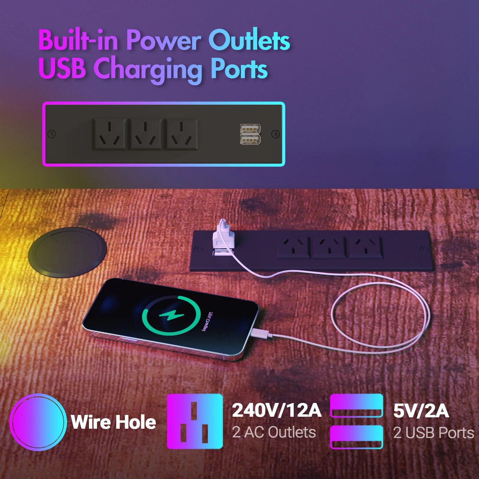 L Shaped Gaming Desk with LED Lights