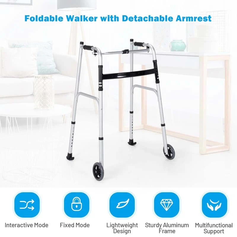 Foldable Standard Walker 440lbs Walking Mobility Aid with 5
