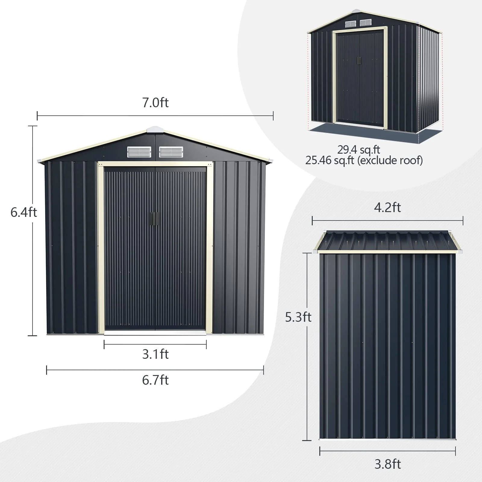 Storage Shed, Metal Outdoor Building Organizer