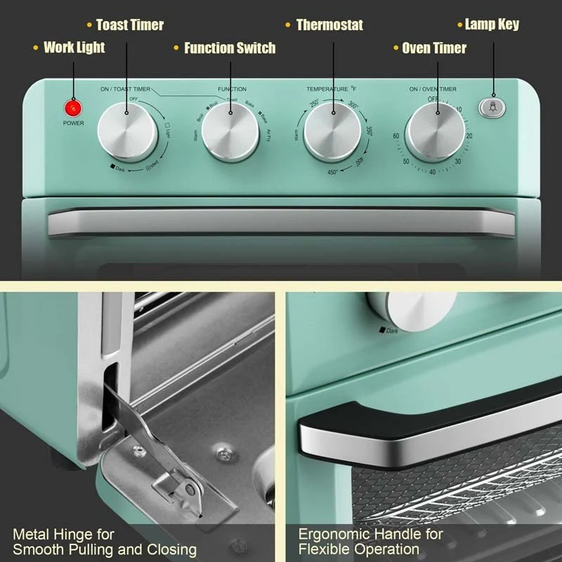 19 QT Toaster Oven Countertop, 7-in-1 1550W Convection Air Fryer with Timer, Temperature Control, 5 Accessories