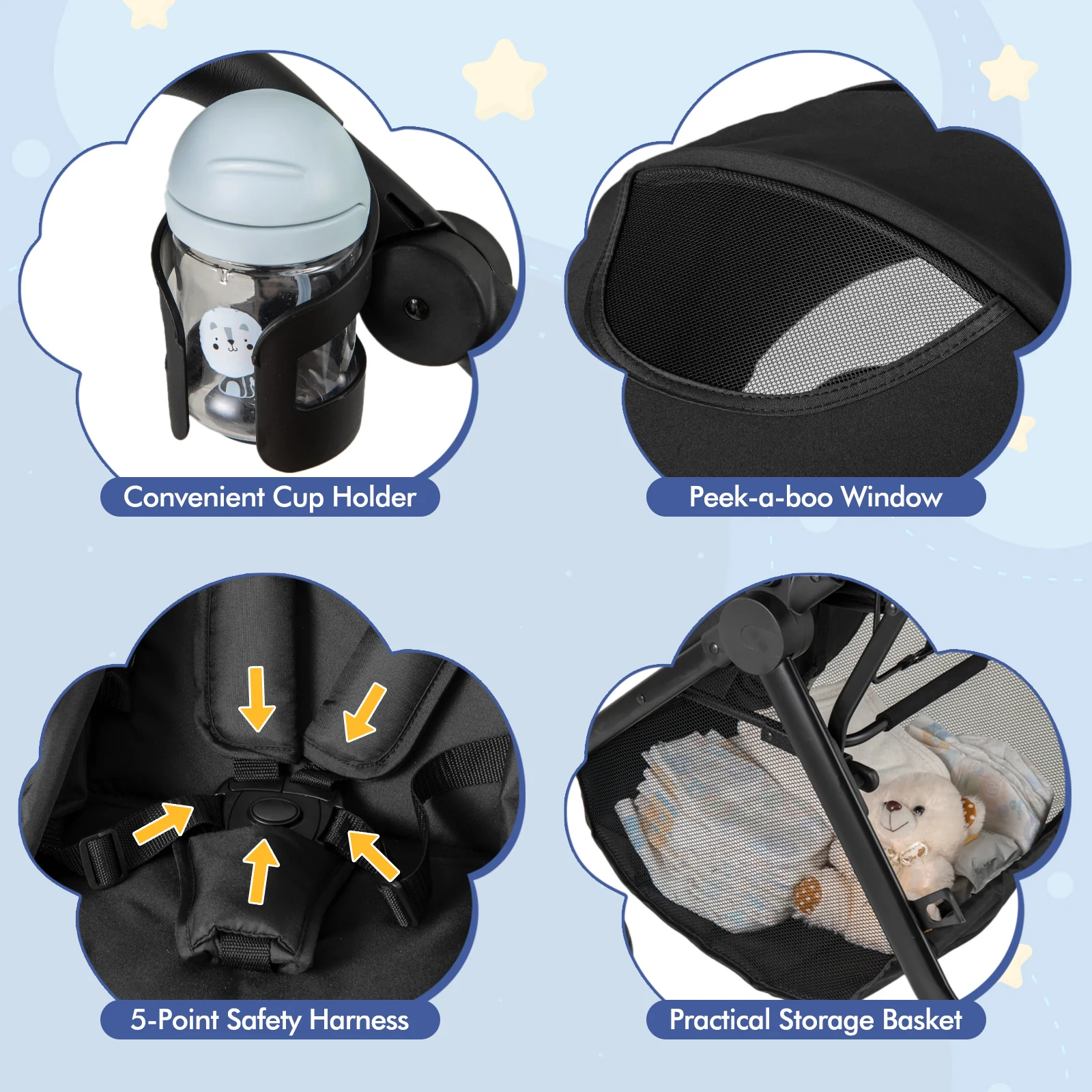 2-in-1 Convertible Baby Stroller, Foldable Infant Carriage with Reversible Seat