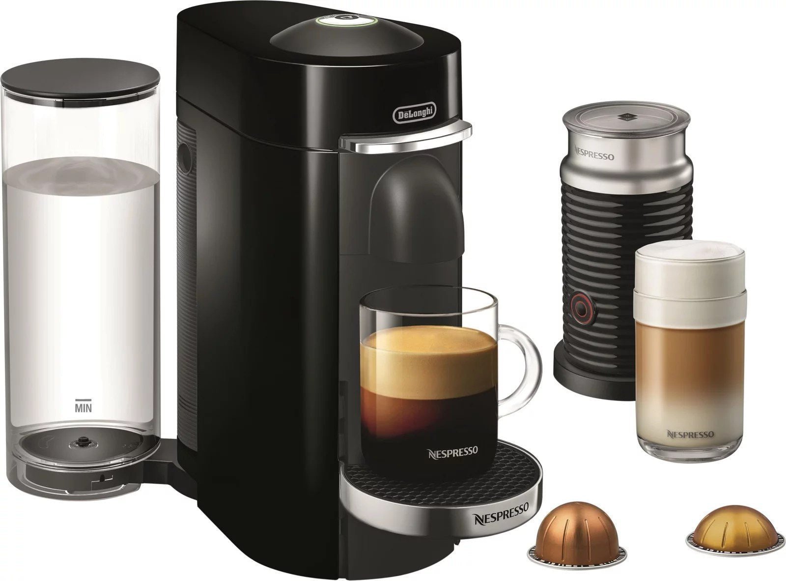 De��Longhi �C Nespresso Vertuo Plus Deluxe Coffee and Espresso Maker by De��Longhi, Piano Black with Aeroccino Milk Frother �C Piano Black