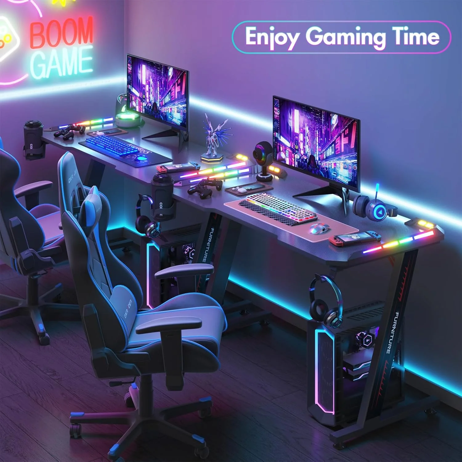 Gaming Desk Ergonomic Computer Desk LED Light