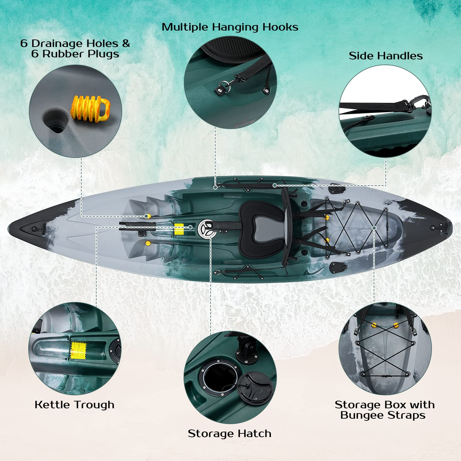 Sit-on-Top Fishing Kayaks for Adults, 9.7 FT One Person Recreational Touring Kayak
