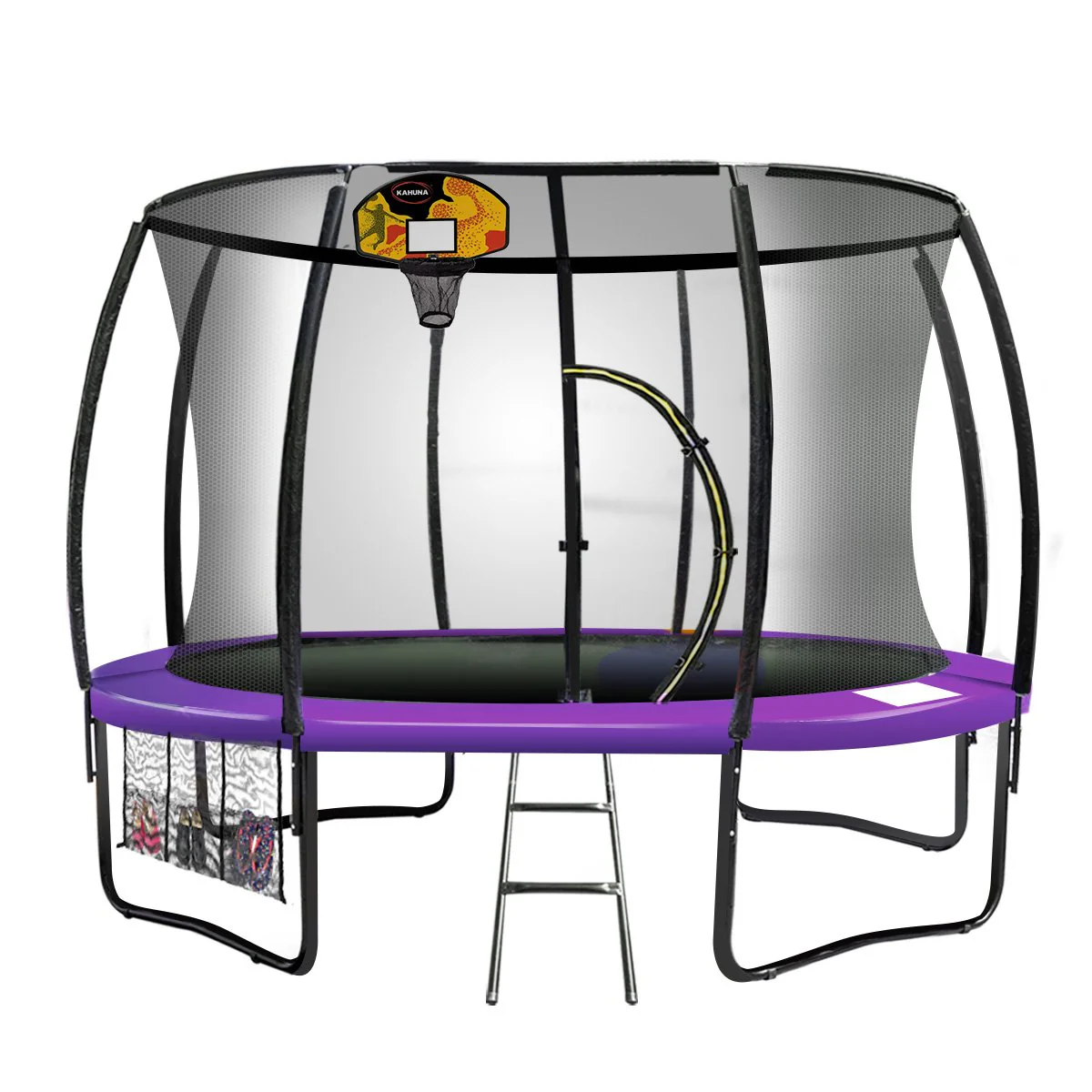 Kahuna 10ft Outdoor Trampoline With Safety Enclosure Pad Ladder Basketball Hoop Set Purple