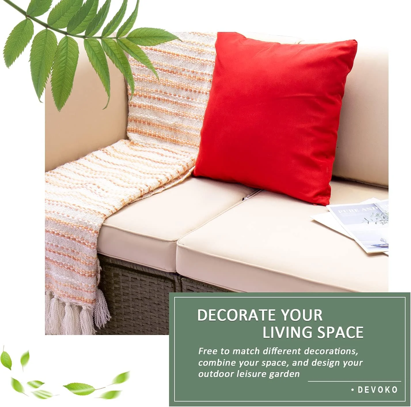 Devoko 5 Pieces Patio Furniture Sets All Weather Outdoor Sectional Patio Sofa Manual Weaving Wicker Rattan Patio Seating Sofas with Cushion and Glass Table(Beige)