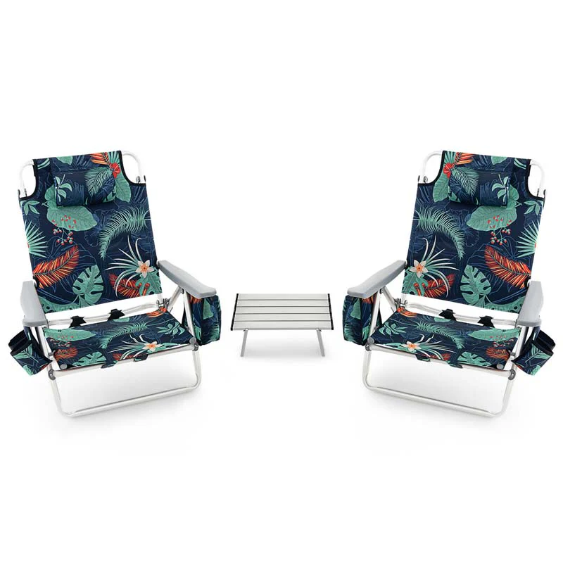 2 Pack 5-Position Outdoor Folding Backpack Beach Chair & Table Set, Patio Lawn Camping Chair Beach Sling Chair