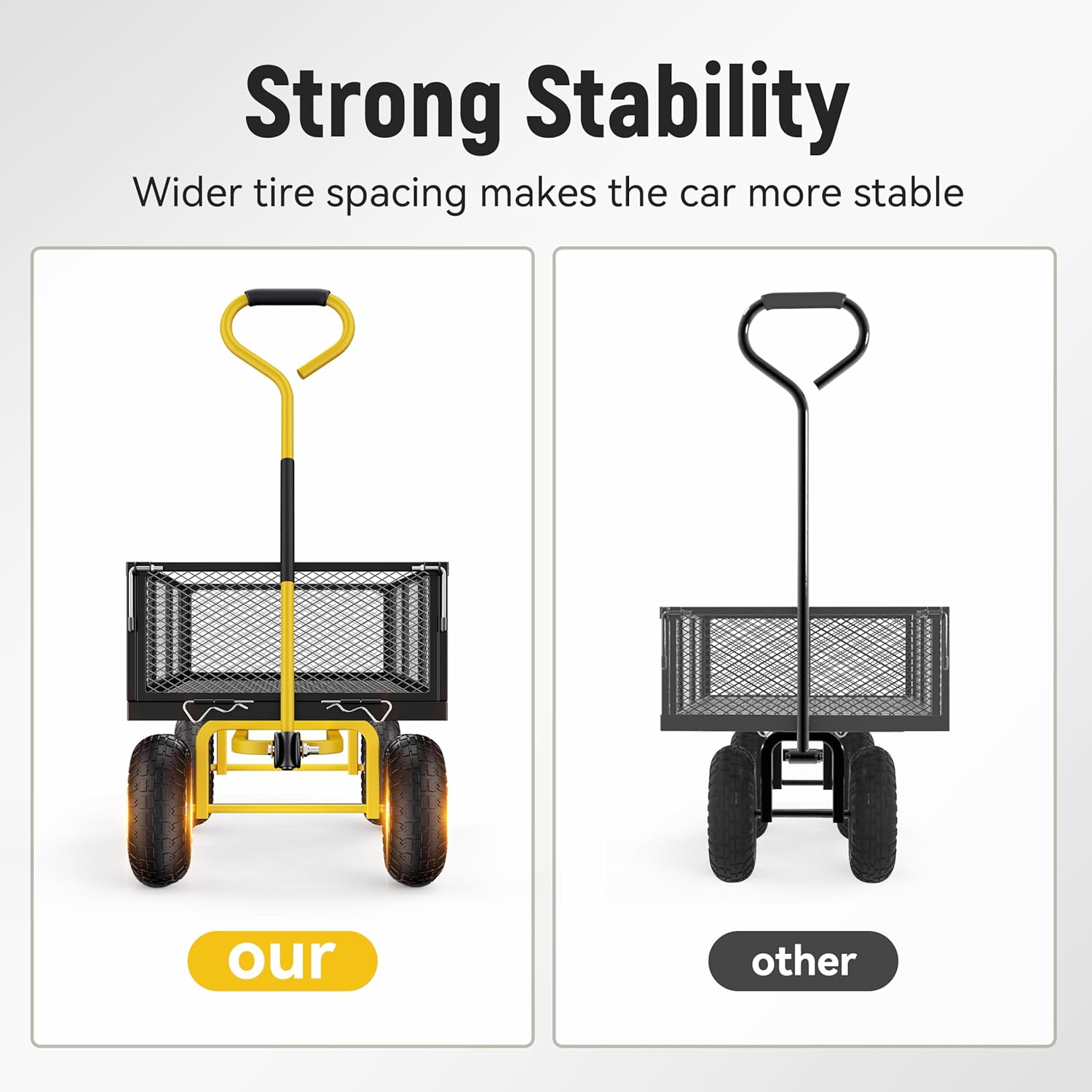 Steel Garden Cart, 2-in-1 1400 lbs Heavy Duty Utility Wagon, with Removable Mesh Sides to Convert into Flatbed, 240?? U-Turn 13