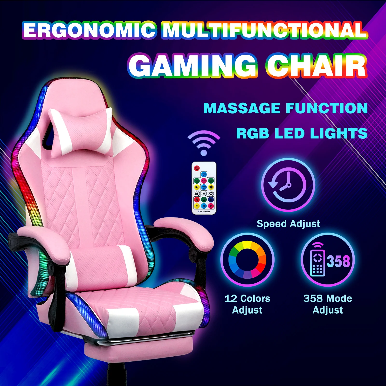 Gaming Chair 12 RGB LED Massage Chair