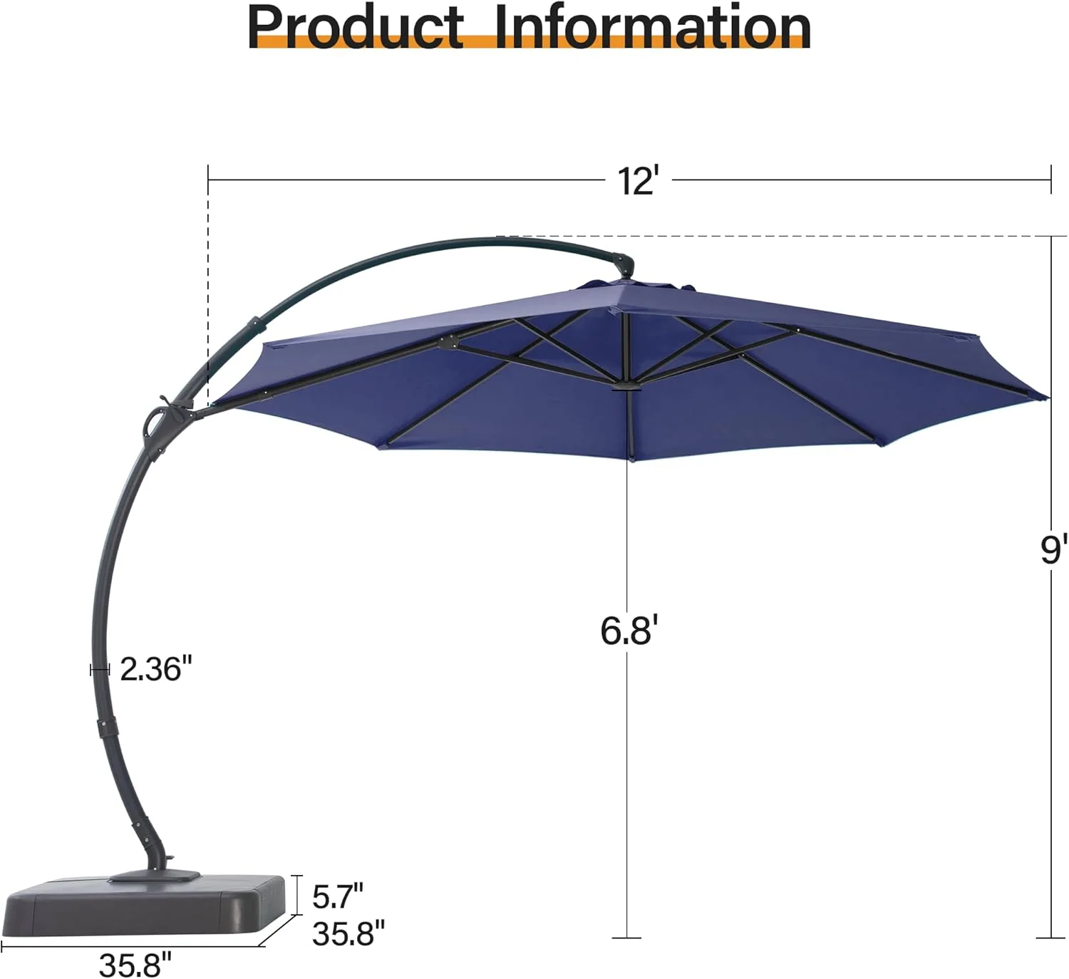 LAUSAINT HOME Outdoor Patio Umbrella with Base included, 11 FT Deluxe Curvy Cantilever Umbrella Heavy Duty Offset Hanging Umbrella with 360�� Rotation for Market, Pool, Garden, Backyard, Deck (Beige)