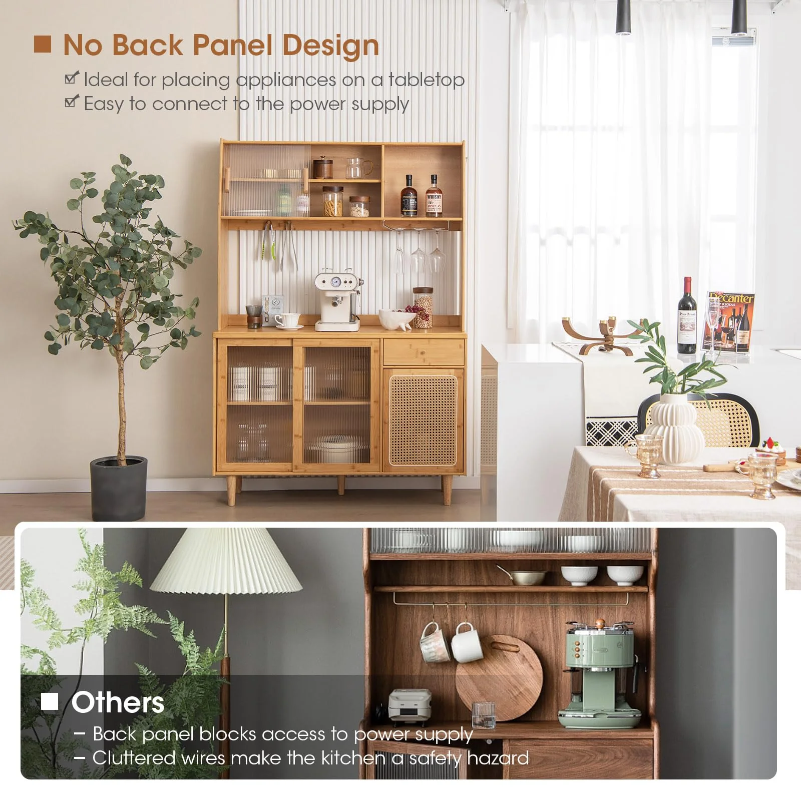 Giantex Bamboo Buffet Cabinet w/Hutch, 175cm Wine Bar Kitchen Cabinet