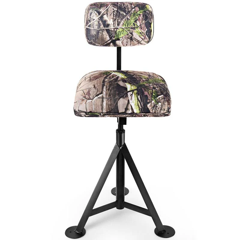 360�� Camo Swivel Hunting Chair for Outdoor Activities, Height Adjustable Tripod Blind Stool Chair with Detachable Backrest, Padded seat