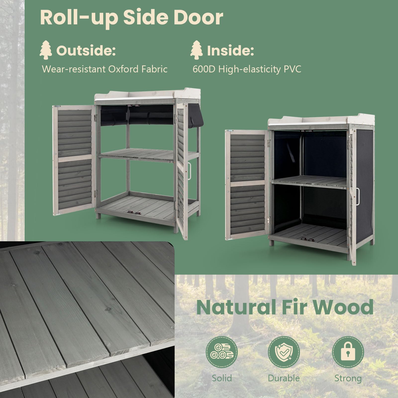 Goplus Outdoor Potting Bench Table, Garden Storage Cabinet w/Metal Tabletop