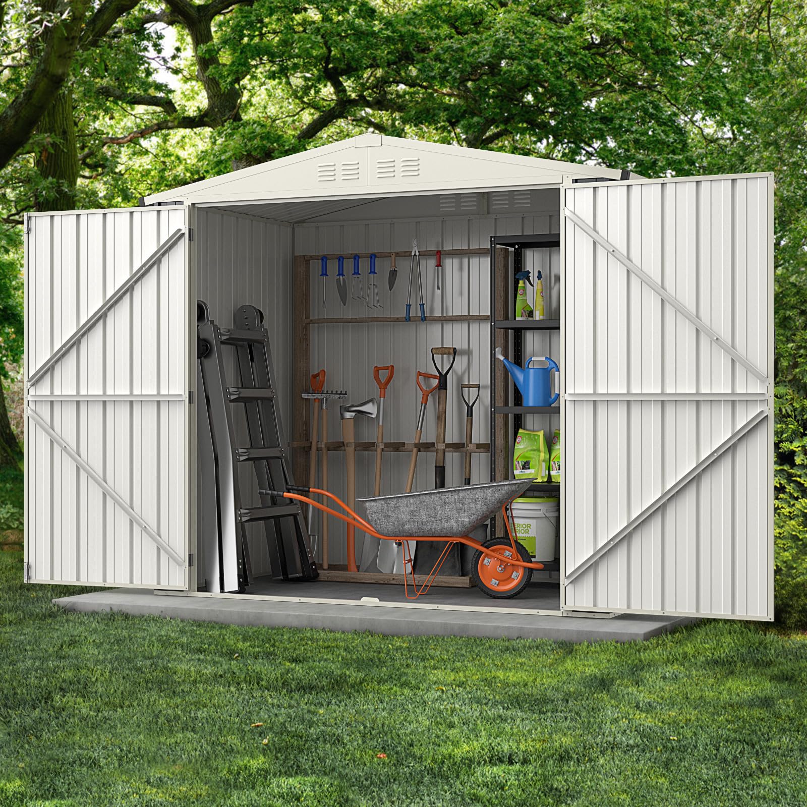 Metal Outdoor Storage Shed, Snap-on Structures for Efficient Assembly, All-Weather Color Steel Utility Storage House