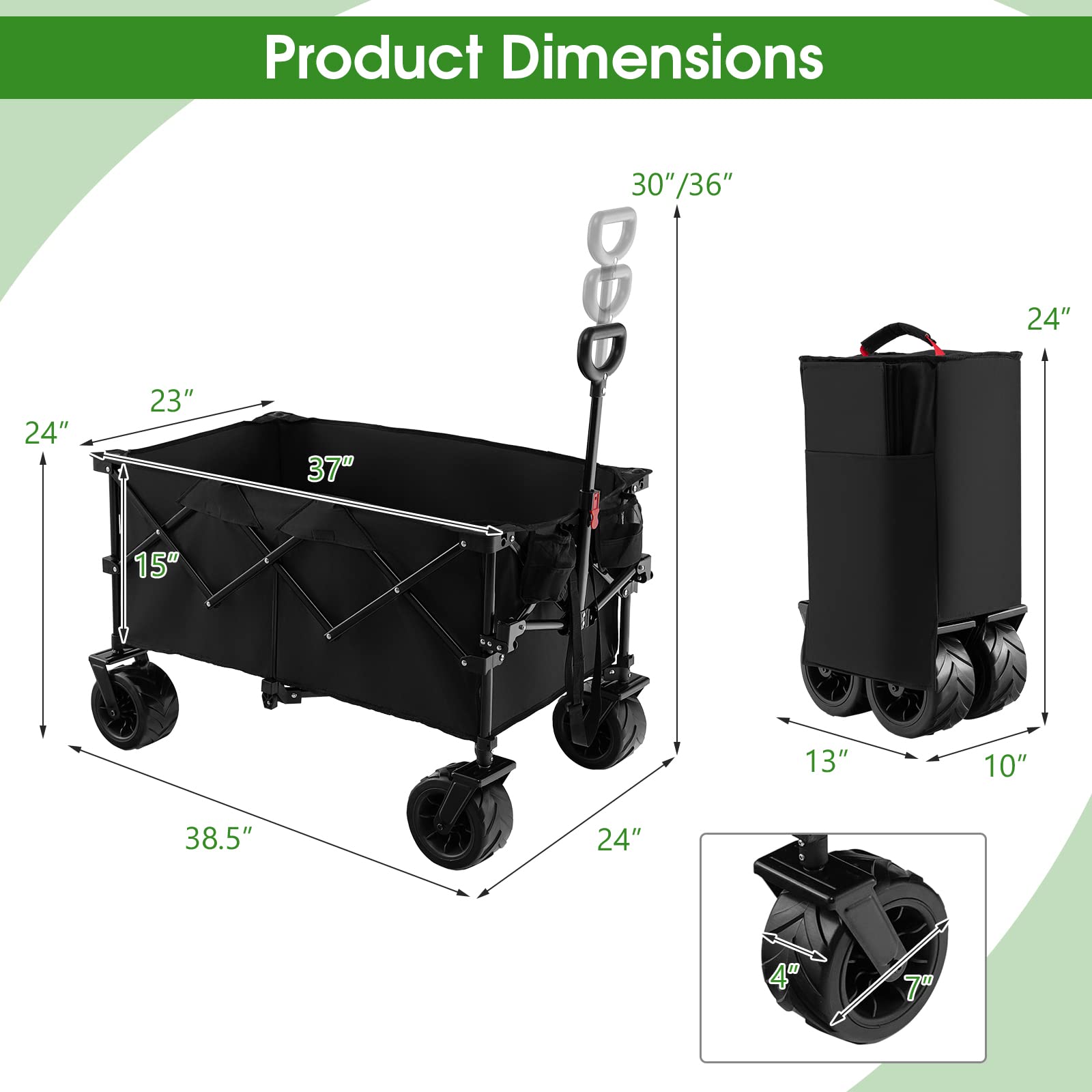 Collapsible Wagon Cart, Foldable Heavy Duty Utility Wagon with Adjustable Handle