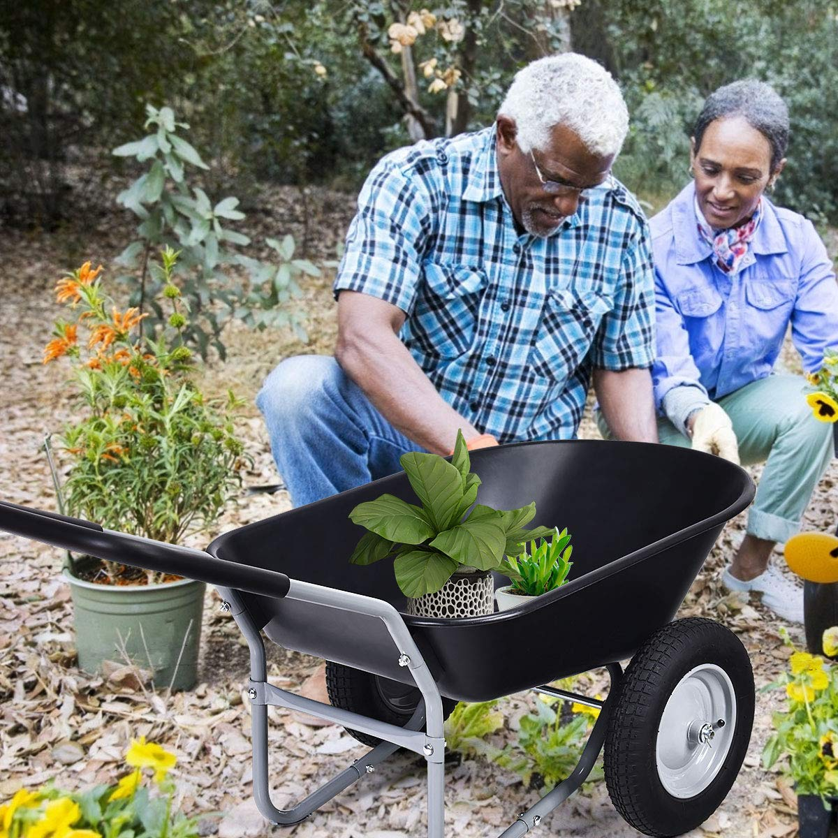 Dual Wheel Wheelbarrow, Heavy Duty Garden Cart, 330 lbs Capacity Utility Cart