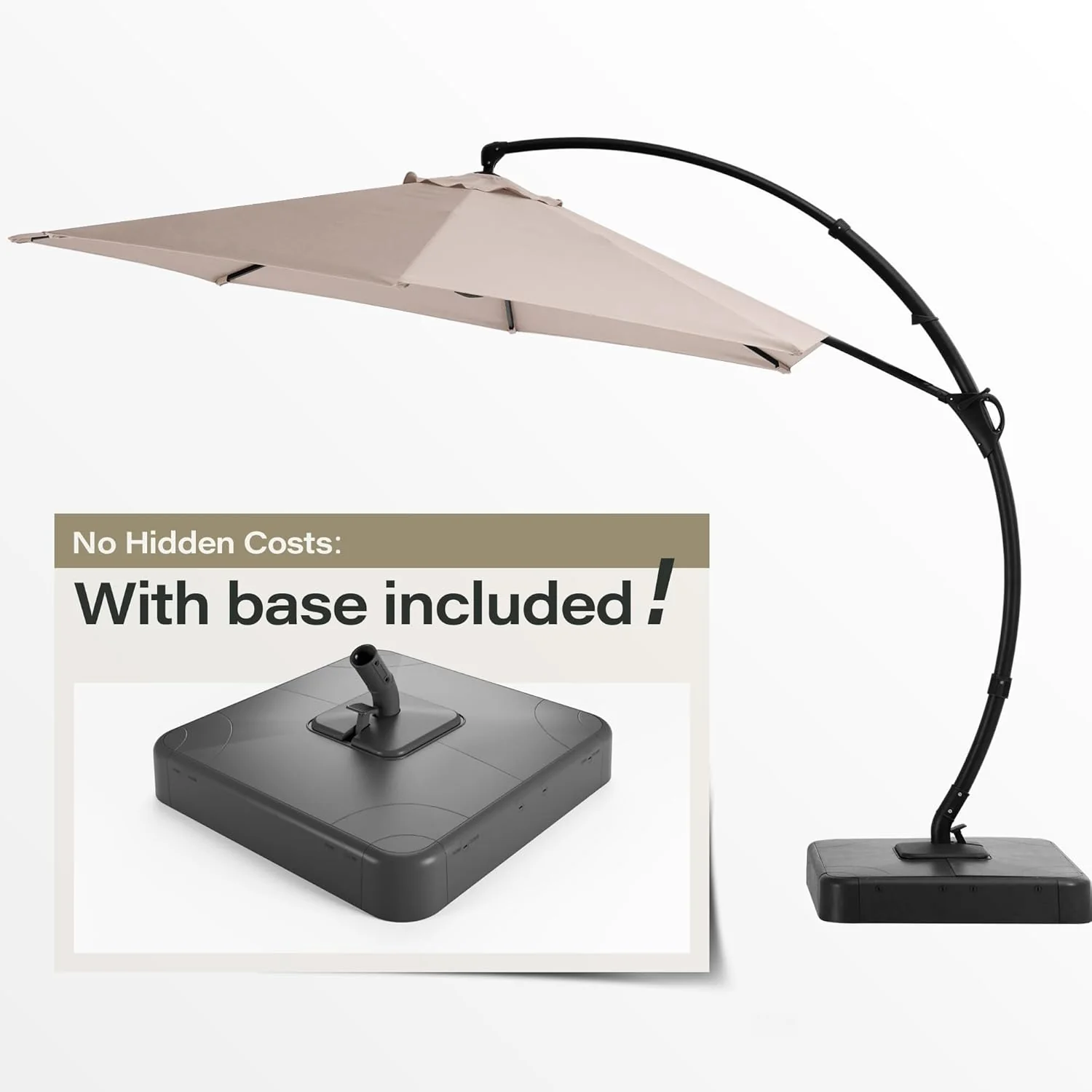 LAUSAINT HOME Outdoor Patio Umbrella with Base included, 11 FT Deluxe Curvy Cantilever Umbrella Heavy Duty Offset Hanging Umbrella with 360�� Rotation for Market, Pool, Garden, Backyard, Deck (Beige)