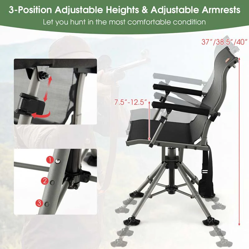 360 Degree Silent Swivel Blind Chair with 4 Adjustable Legs, Portable Folding Hunting Chairs for Blinds Fishing Camping