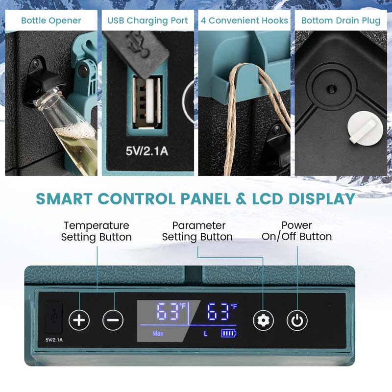 51-Quart Dual-zone Car Refrigerator with Wheels, 12V/24V DC & 100-240V AC Portable Car Fridge Cooler Freezer