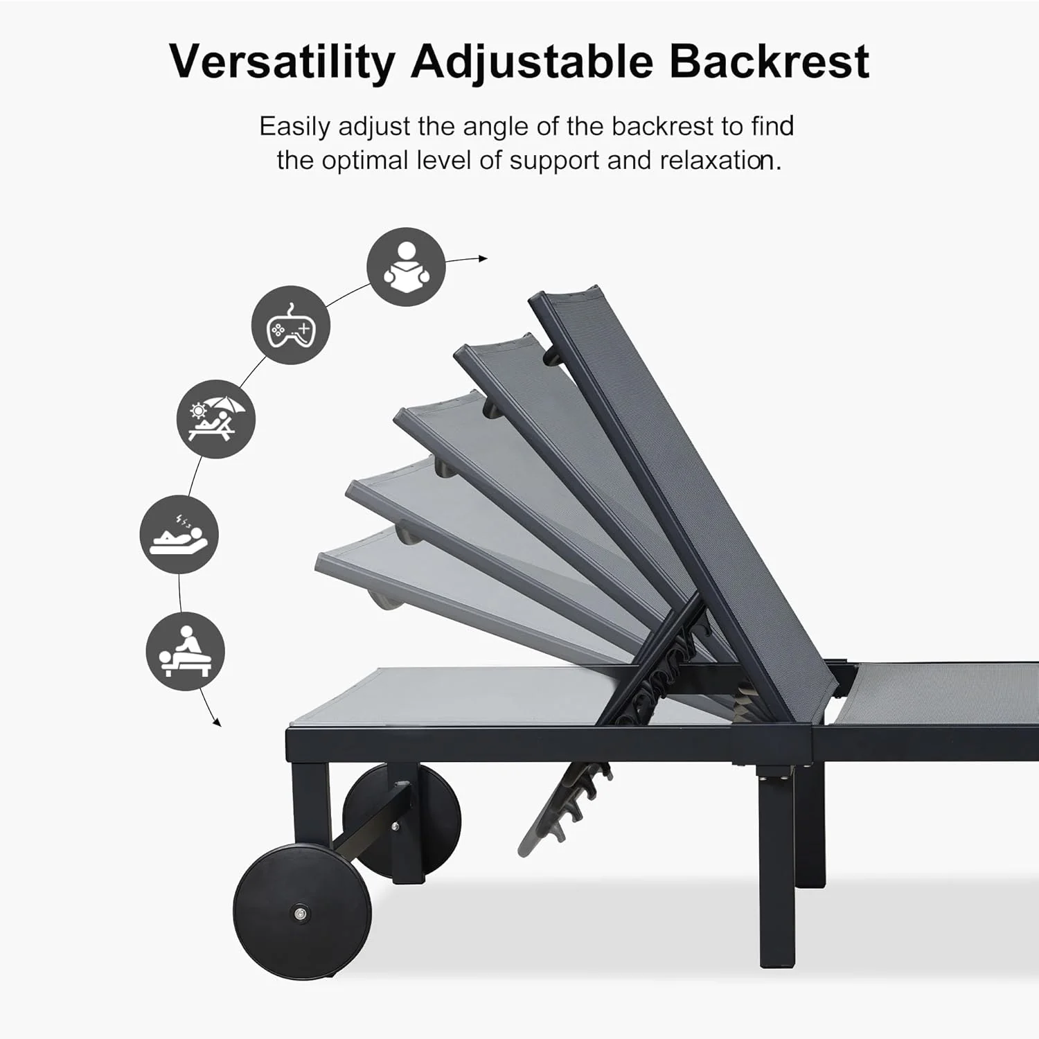 PURPLE LEAF Patio Tanning Lounge Chair Set with Face Down Hole Outdoor Aluminum Adjustable Reclining Chairs Wheels Pillows and Table for Poolside Beach Sunbathing Lounger, Beige