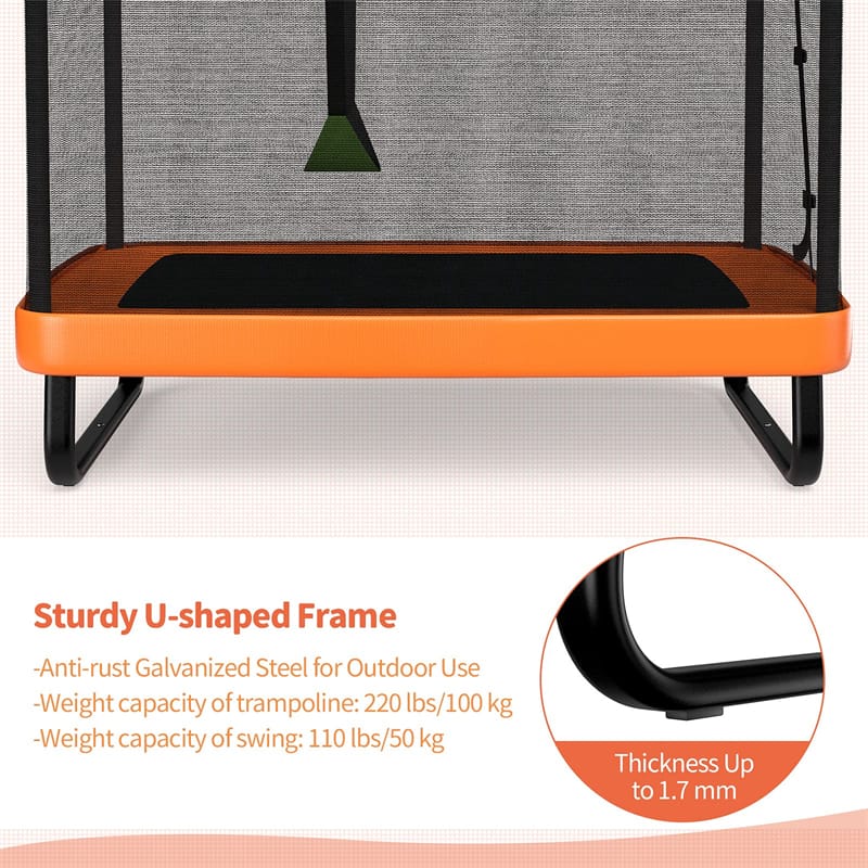 6FT Kids Trampoline with Swing, Safety Enclosure, ASTM Approved Rectangle Recreational Trampoline for 3-8 Years Indoor/Outdoor, Max Load 220lbs