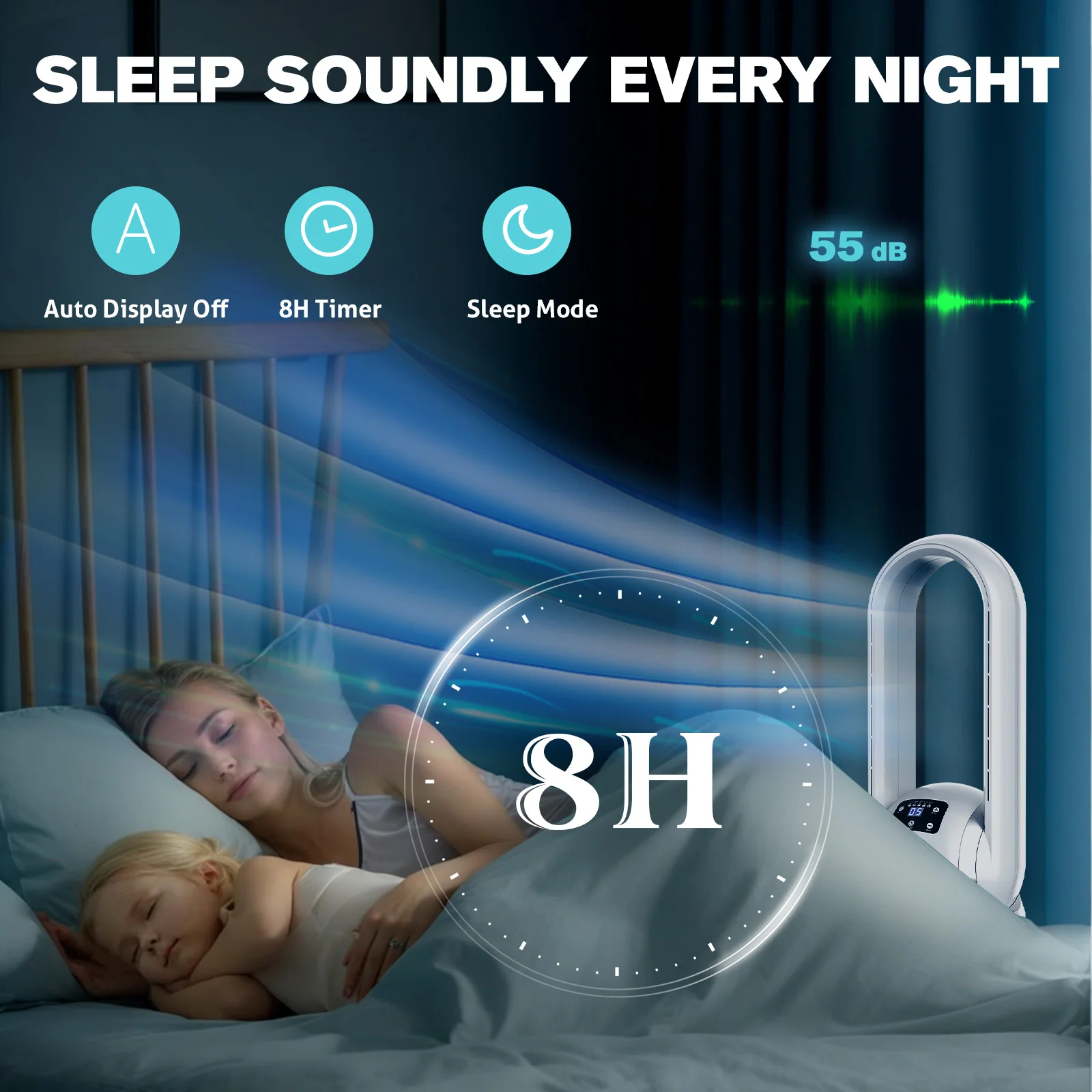 Heater Bladeless Tower Fan with Air Purifier