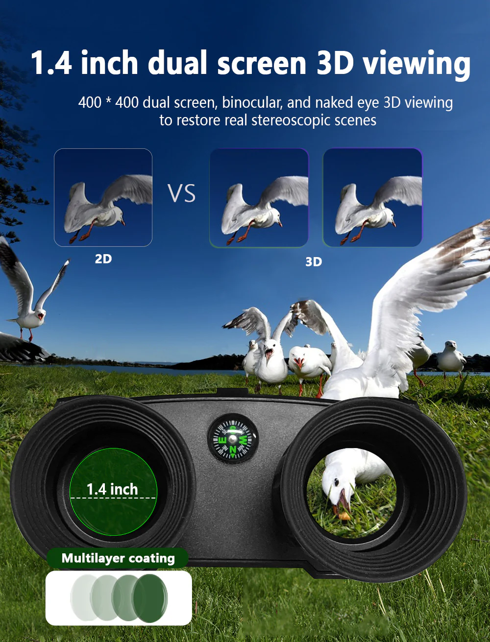 Black Professional HD Digital Night Vision Binoculars - 6X Optical Zoom, IR Illumination, Record 2.5K Video & 48MP Photos