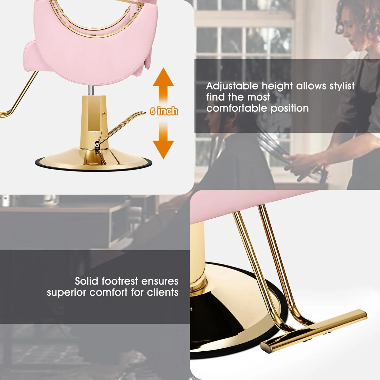 Artist Hand Salon Chair Reclining Barber Chair Oversized Hydraulic Pump Heavy Duty Hair Salon Chair 360 Degree Swivel Hair Chair for Hair Stylist, Beauty Spa Equipment Max Load 400 LBS, Black and Gold