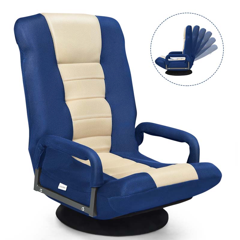 360�� Swivel Floor Gaming Chair, 6-Position Adjustable Folding Floor Chair Recliner, Breathable Mesh Fabric Lazy Soft Sofa