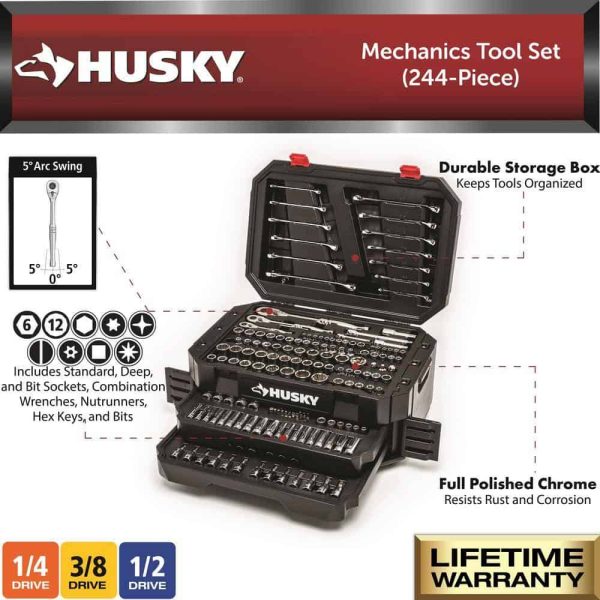 1/4 in., 3/8 in. and 1/2 in. 72-Tooth Ratchet Mechanics Tool Set with Chest (244-Piece)