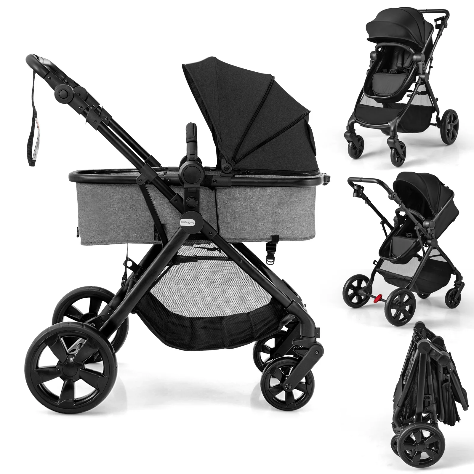 2-in-1 Convertible Baby Stroller, Foldable Infant Carriage with Reversible Seat