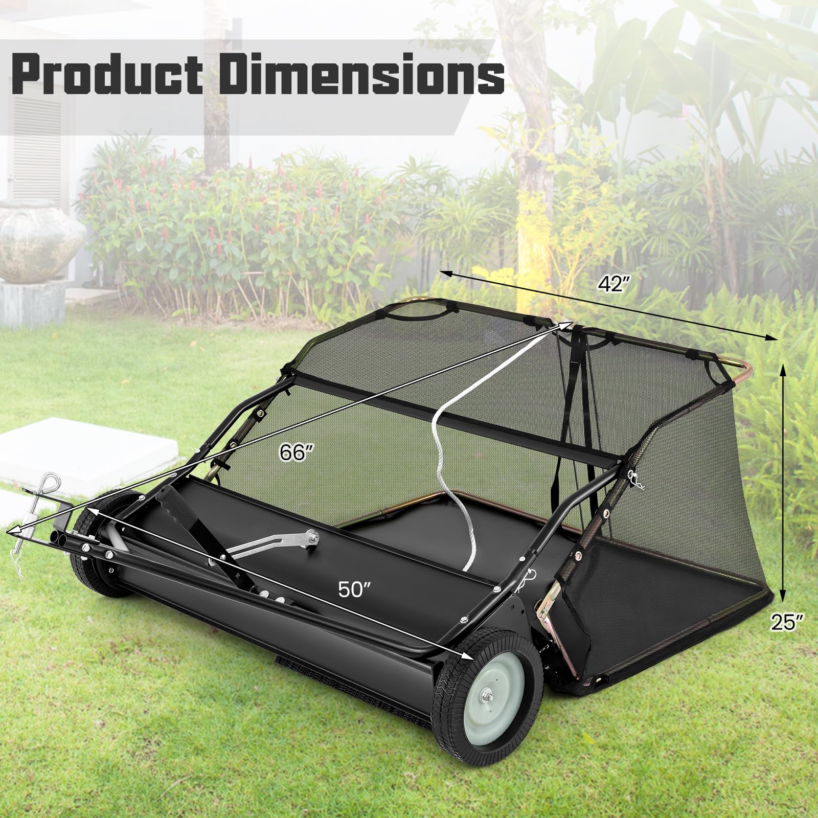 Lawn Sweeper Tow Behind with Large-Capacity Hopper Bag