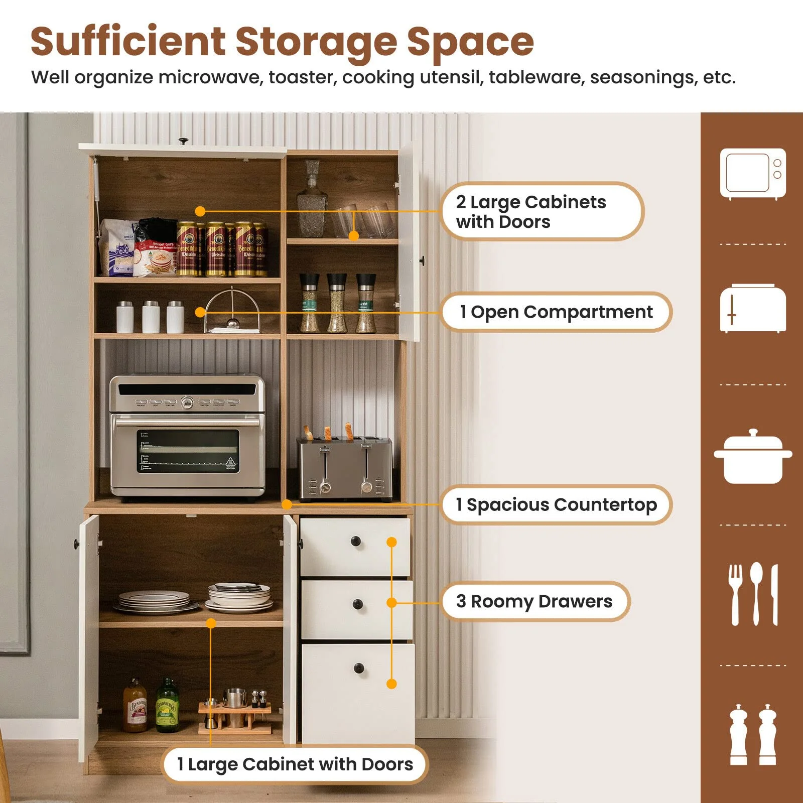 Giantex Buffet Storage Cabinet Kitchen Pantry with 3 Drawers Buffet Sideboard Hutch Cupboard