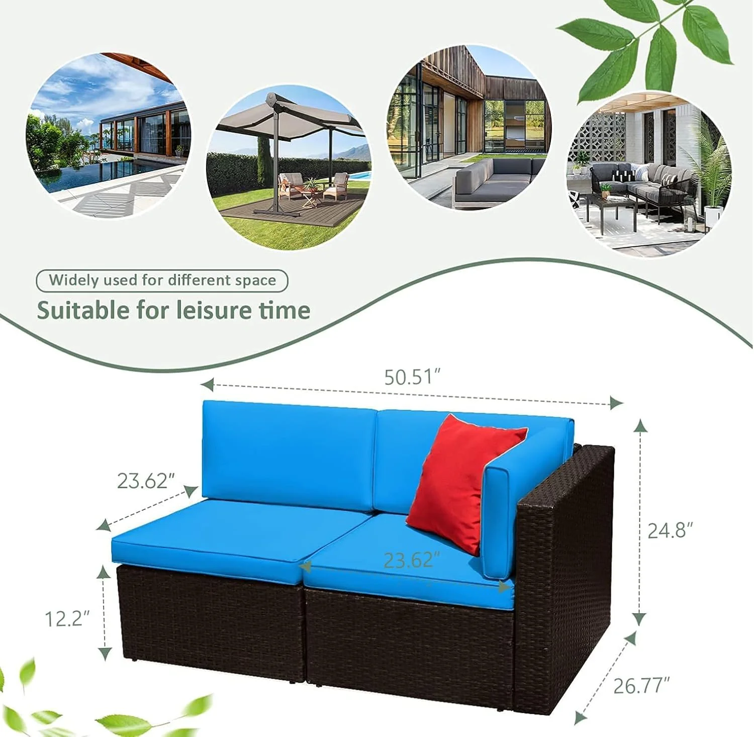 Devoko 5 Pieces Patio Furniture Sets All Weather Outdoor Sectional Patio Sofa Manual Weaving Wicker Rattan Patio Seating Sofas with Cushion and Glass Table(Beige)