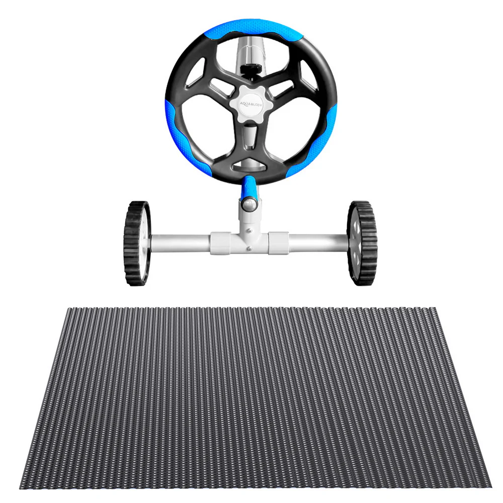 Aqua Buddy Pool Cover 600 Micron 8.5x4.2m w/ Blue Roller 5.55m Black Solar Blanket