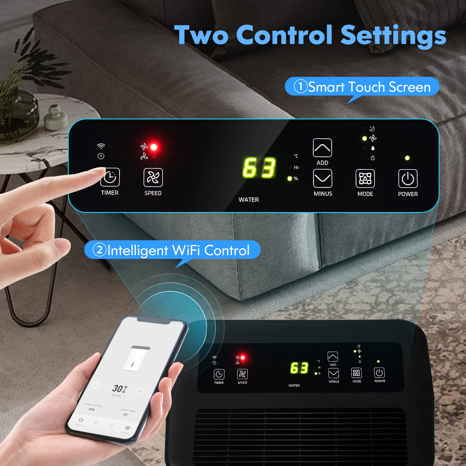 100 Pint Dehumidifier Rooms up to 5500 Sq. Ft with Smart App & Alexa Voice Control
