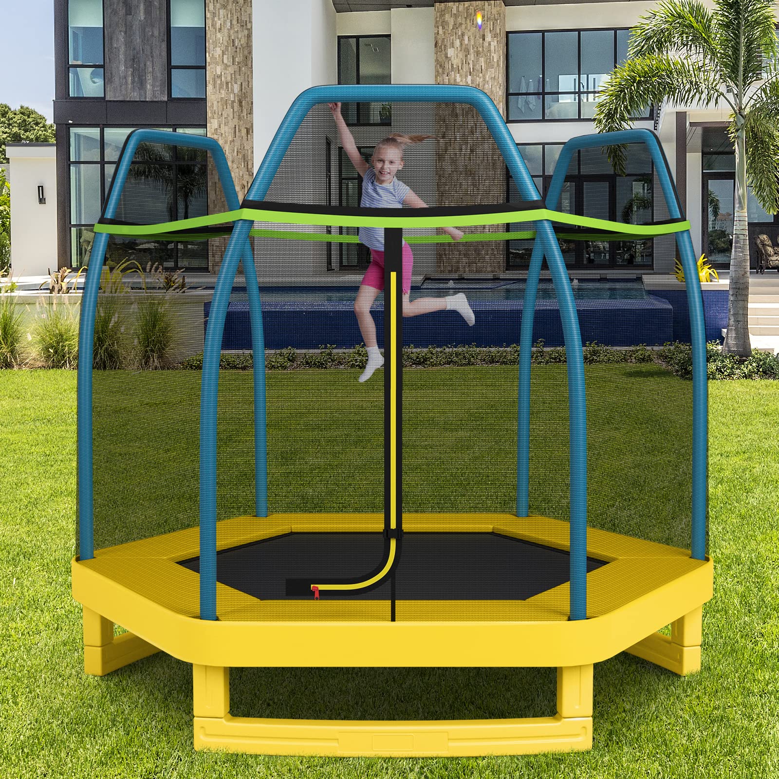 7FT Kids Trampoline with Safety Enclosure Net