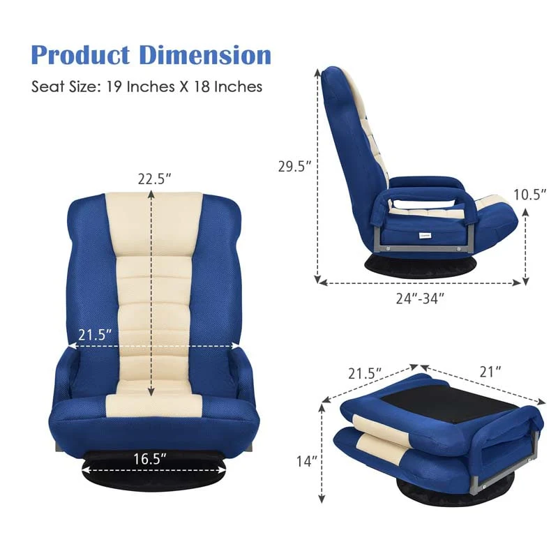 360�� Swivel Floor Gaming Chair, 6-Position Adjustable Folding Floor Chair Recliner, Breathable Mesh Fabric Lazy Soft Sofa